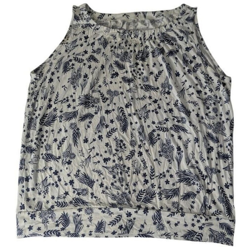Women’s LOFT White Floral Sleeveless Blouse – L, Boho, Outlet